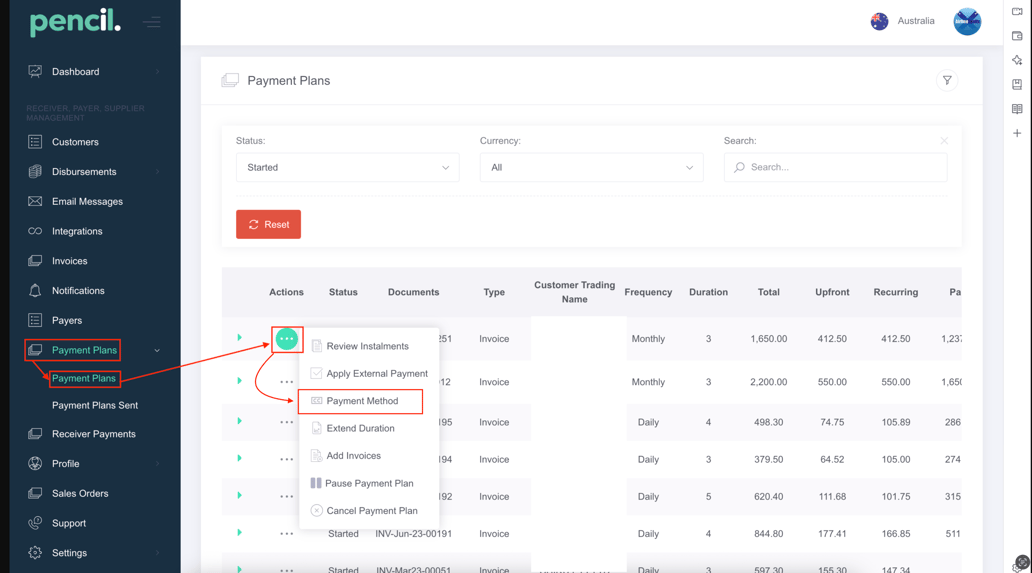 How to update the saved payment method for an active payment plan