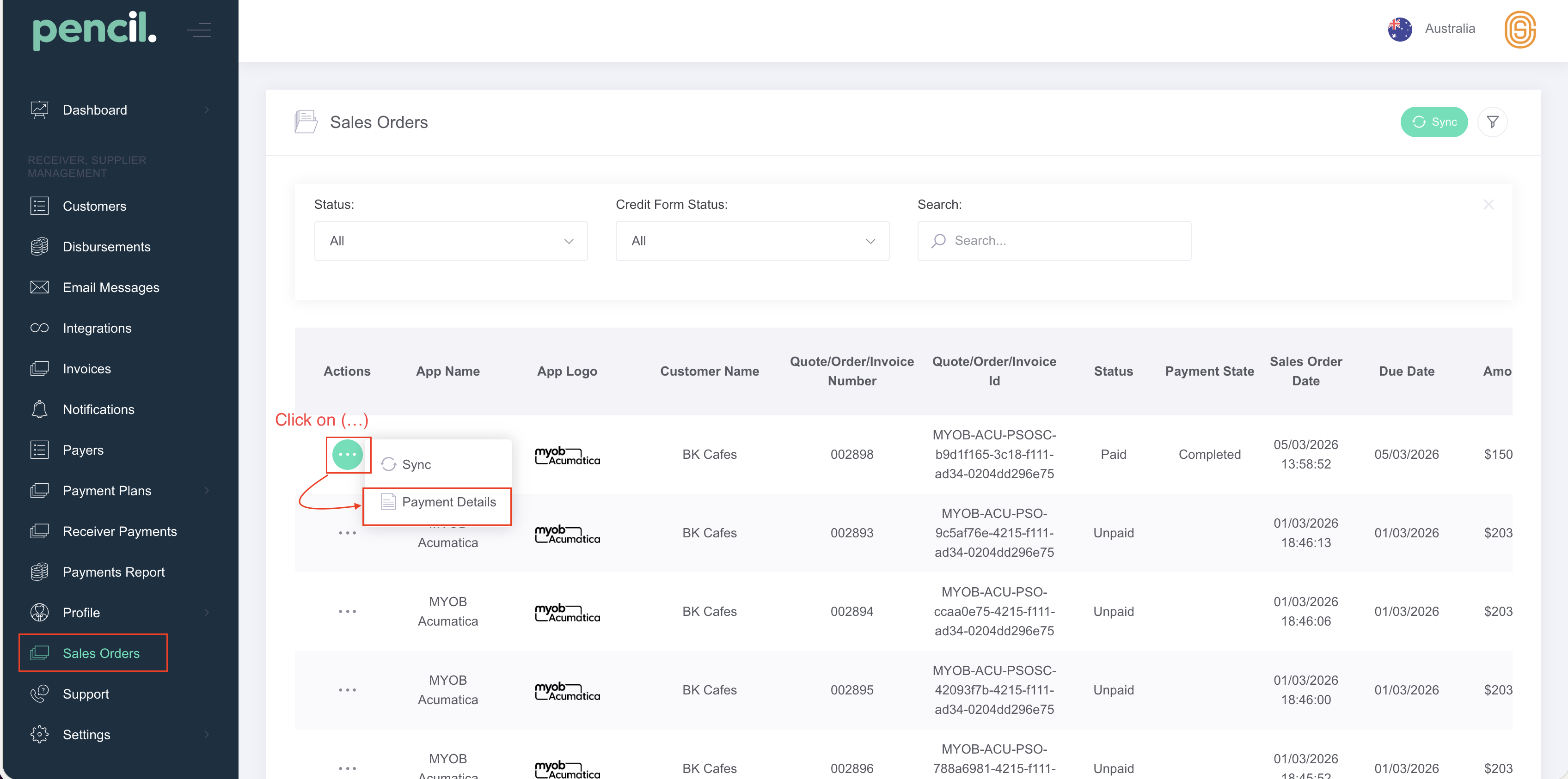 How to re-push a payment or sync a sale order payment to MYOB Acumatica